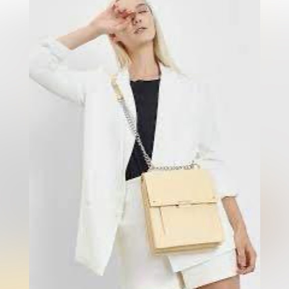 Charles & Keith Yellow Butter Cream Silver Chain Messenger Bag Crossbody Purse - Picture 8 of 15